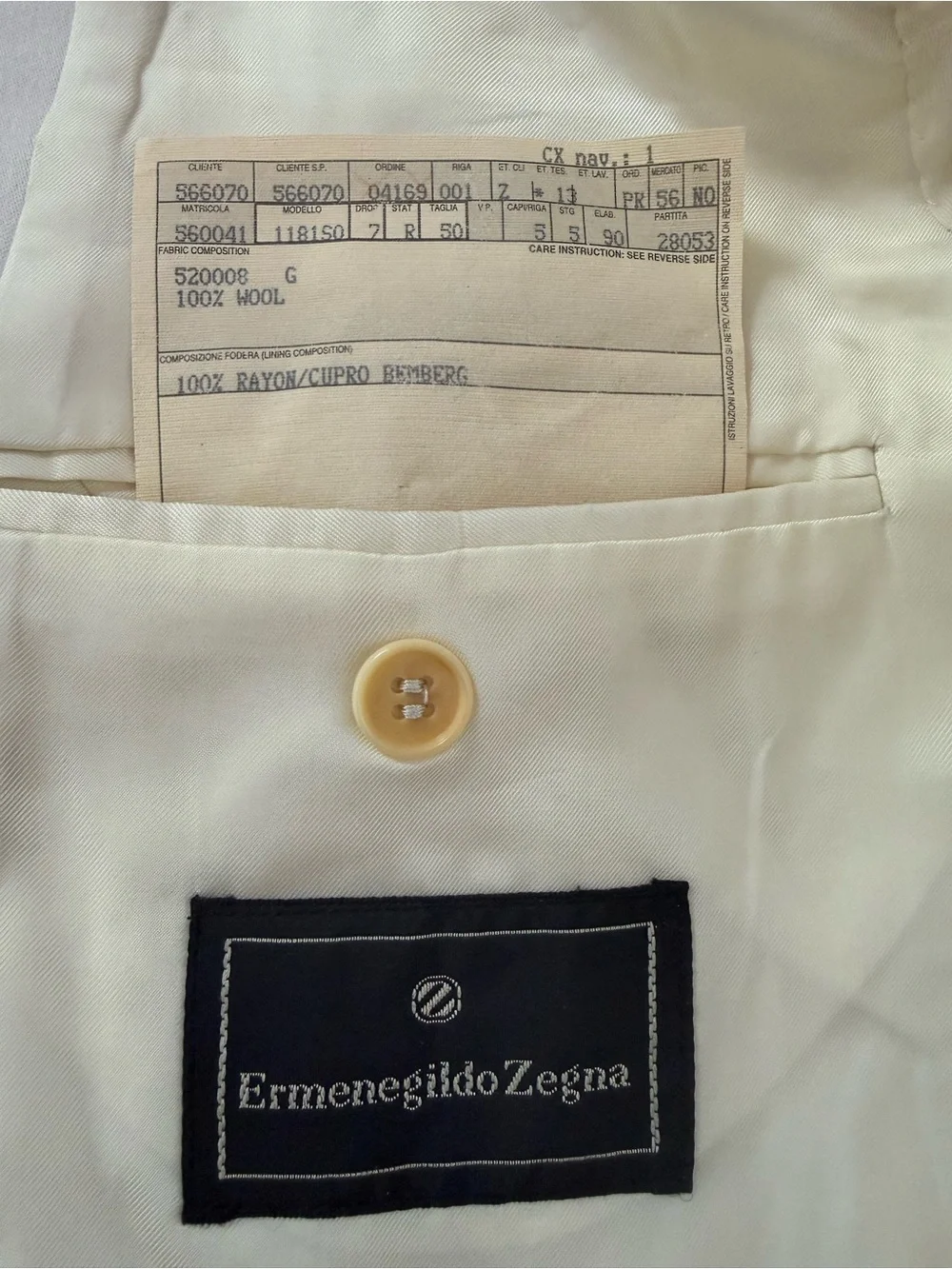 VTG Ermenegildo Zegna Cream Tuxedo Jacket IT 50 US 40R Silk Lapel Dinner Blazer